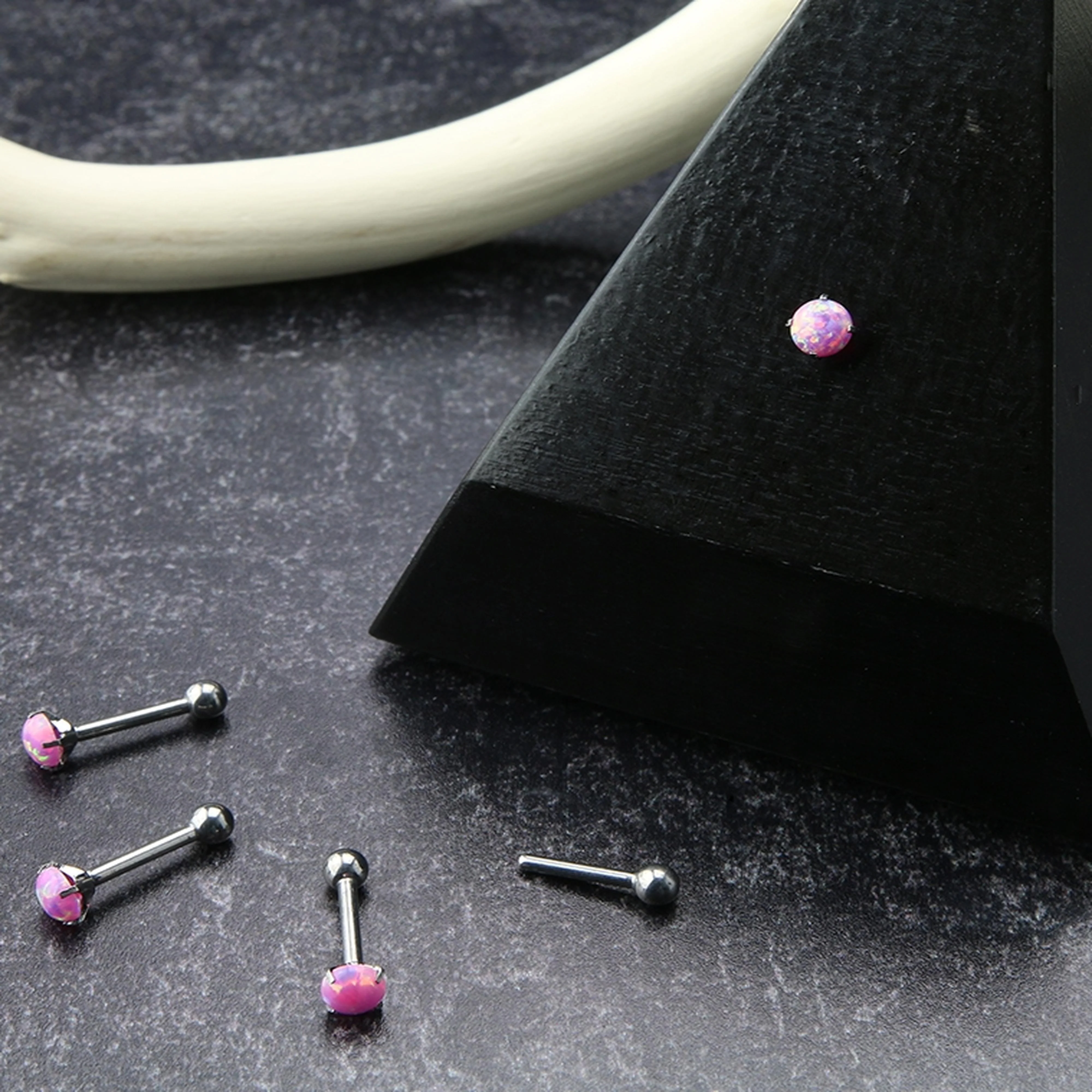Pink Opalite Prong Set Titanium Threadless Barbell - Image 3