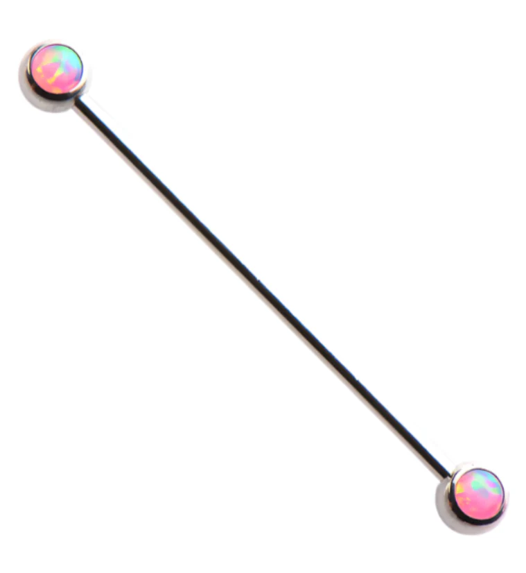 Pink Opalite Stainless Steel Industrial Barbell