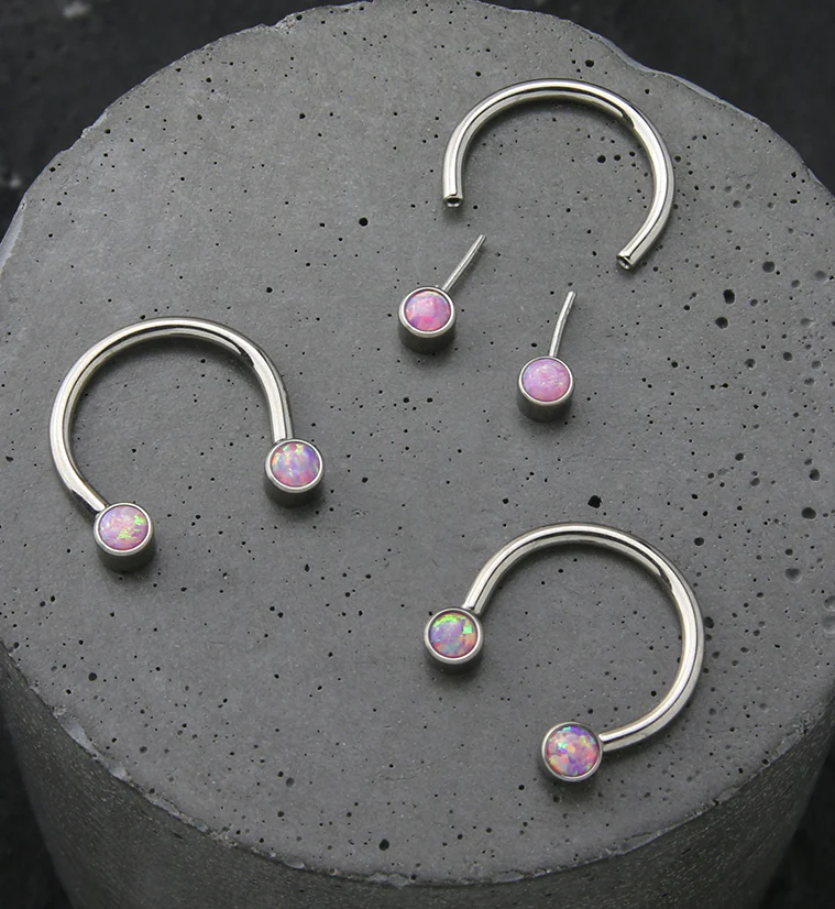 Pink Opalite Threadless Titanium Circular Barbell - Image 2