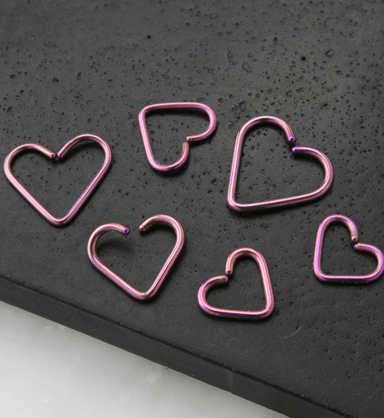 Pink Anodized Heart Seamless Titanium Hoop Ring - Image 2