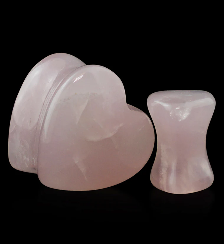 Rose Quartz Stone Heart Shape Plugs