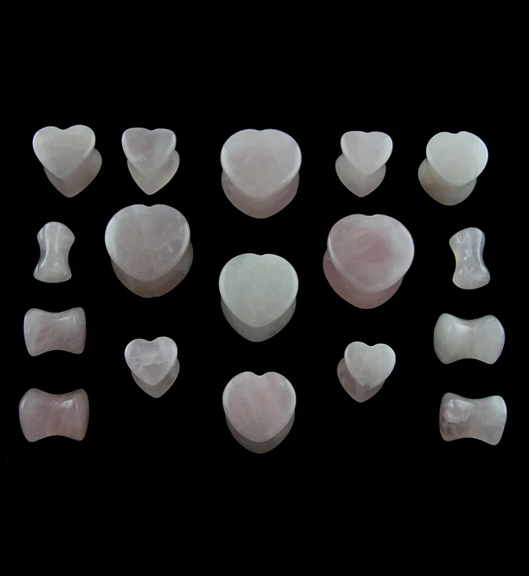 Rose Quartz Stone Heart Shape Plugs - Image 2
