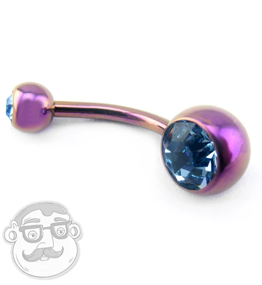 Pink Titanium Belly Button Ring - Blue CZ Gem - Image 2