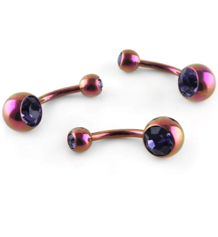 Pink Titanium Belly Button Ring - Tanzanite CZ Gem