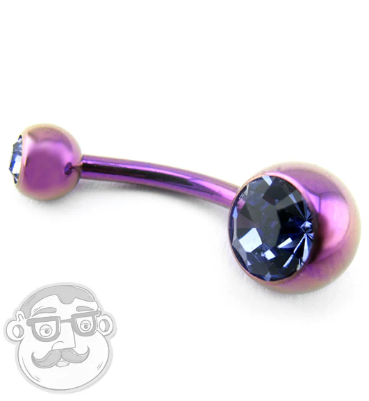 Pink Titanium Belly Button Ring - Tanzanite CZ Gem - Image 2