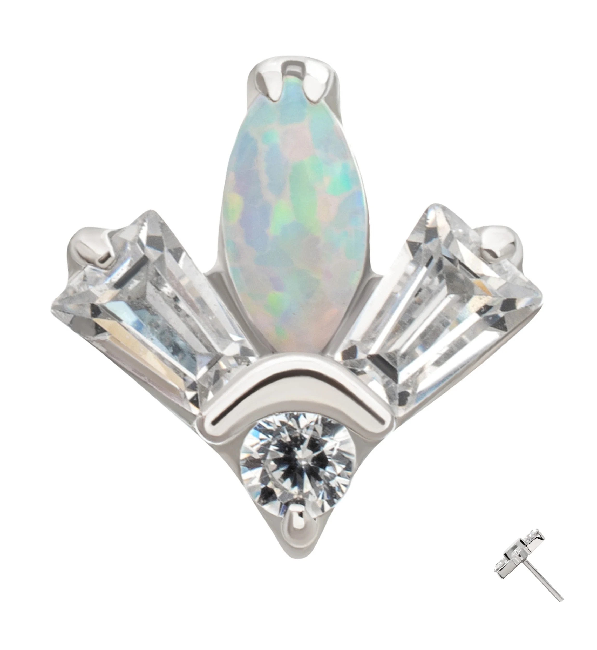 Platinum PVD Firefly White Opalite Clear CZ Titanium Threadless Top - Image 3