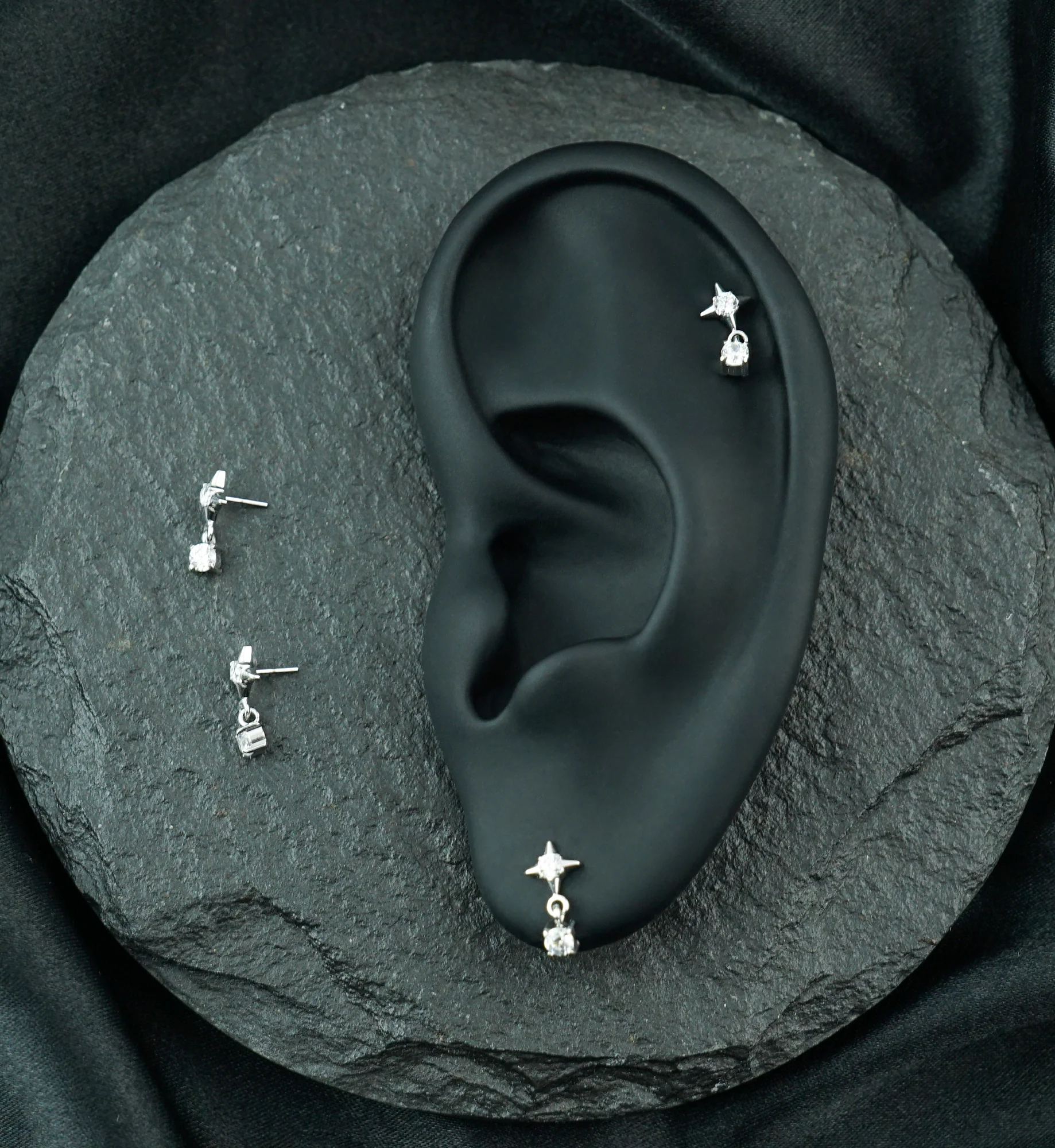 Platinum PVD Starlight Clear CZ Hanging Gem Titanium Threadless Top - Image 2