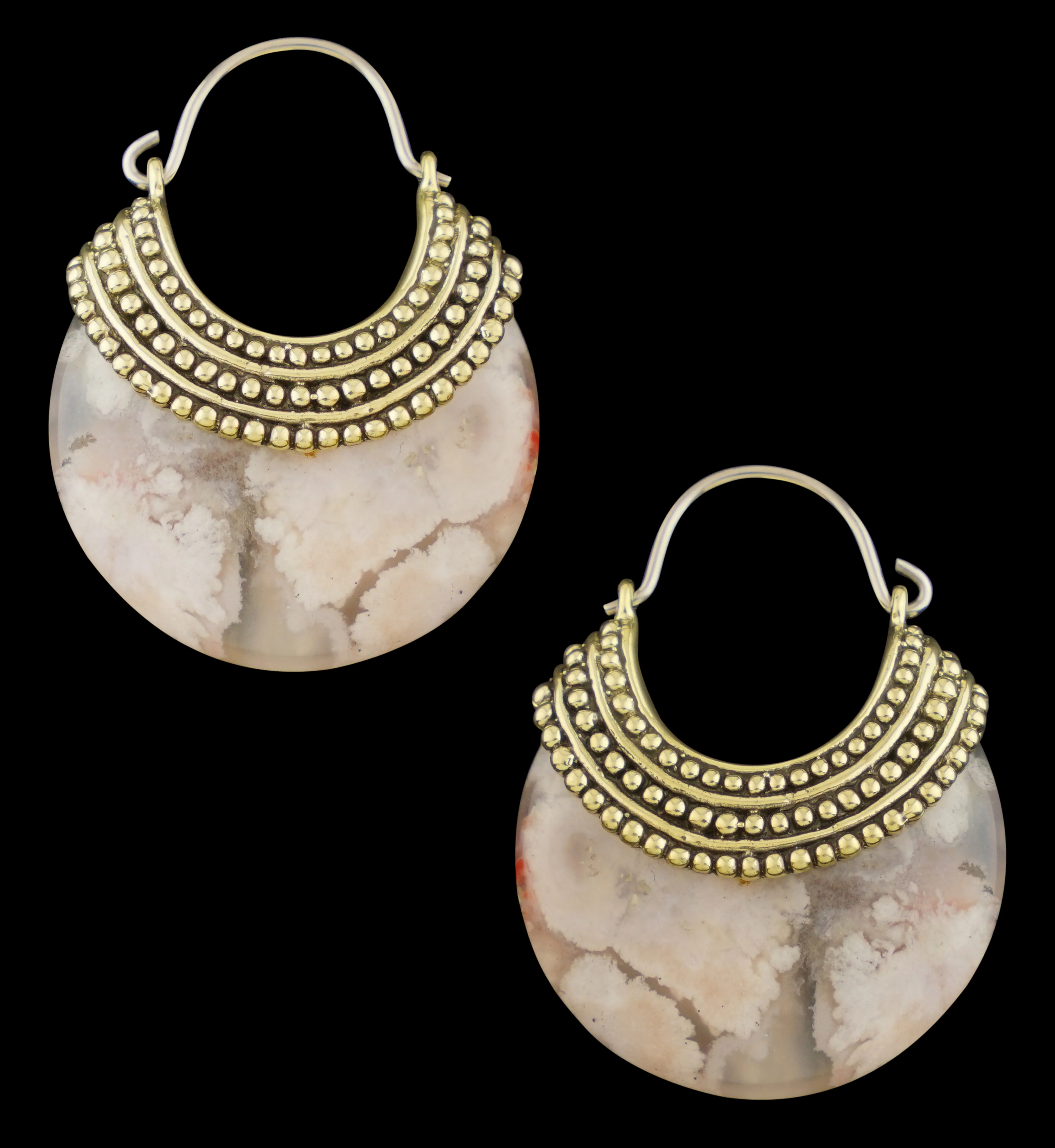Plume Agate Beaded Brass Stone Earrings - Image 4
