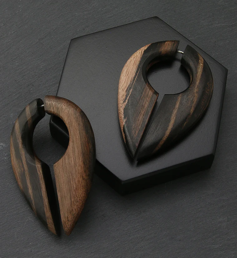 Pocket Areng Wood Fake Gauge Keyhole Earrings - Image 2