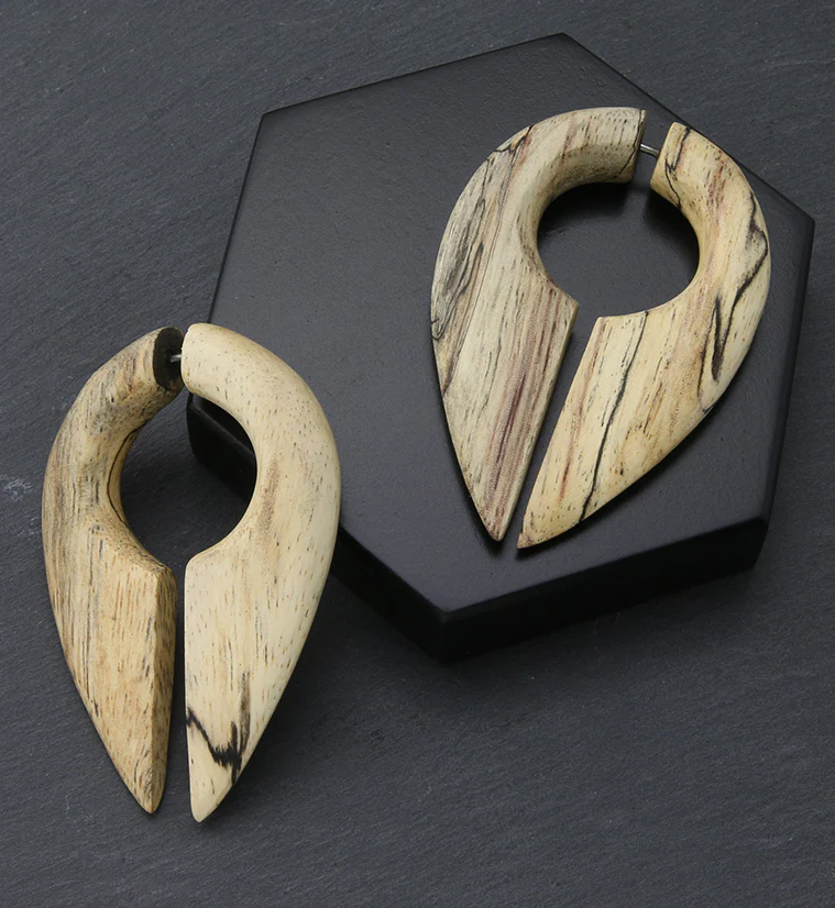 Pocket Tamarind Wood Fake Gauge Keyhole Earrings - Image 2