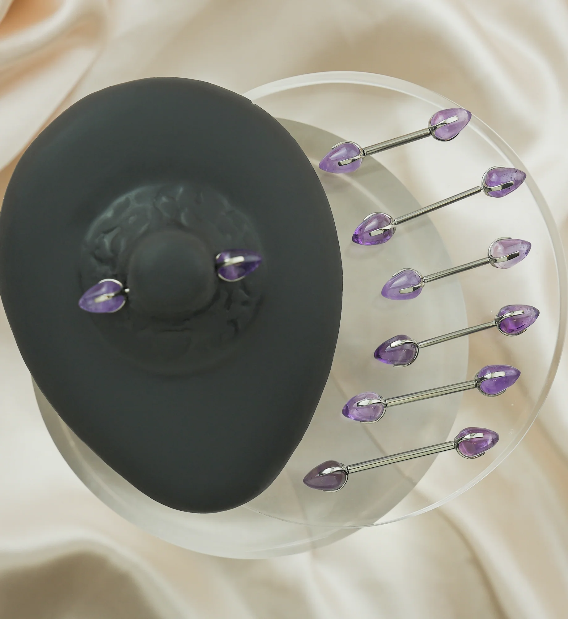 Point Amethyst Stone Threadless Titanium Nipple Barbell - Image 2