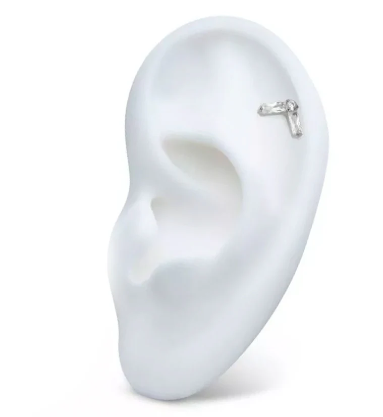 Point Baguette Clear CZ Titanium Threadless Top - Image 3