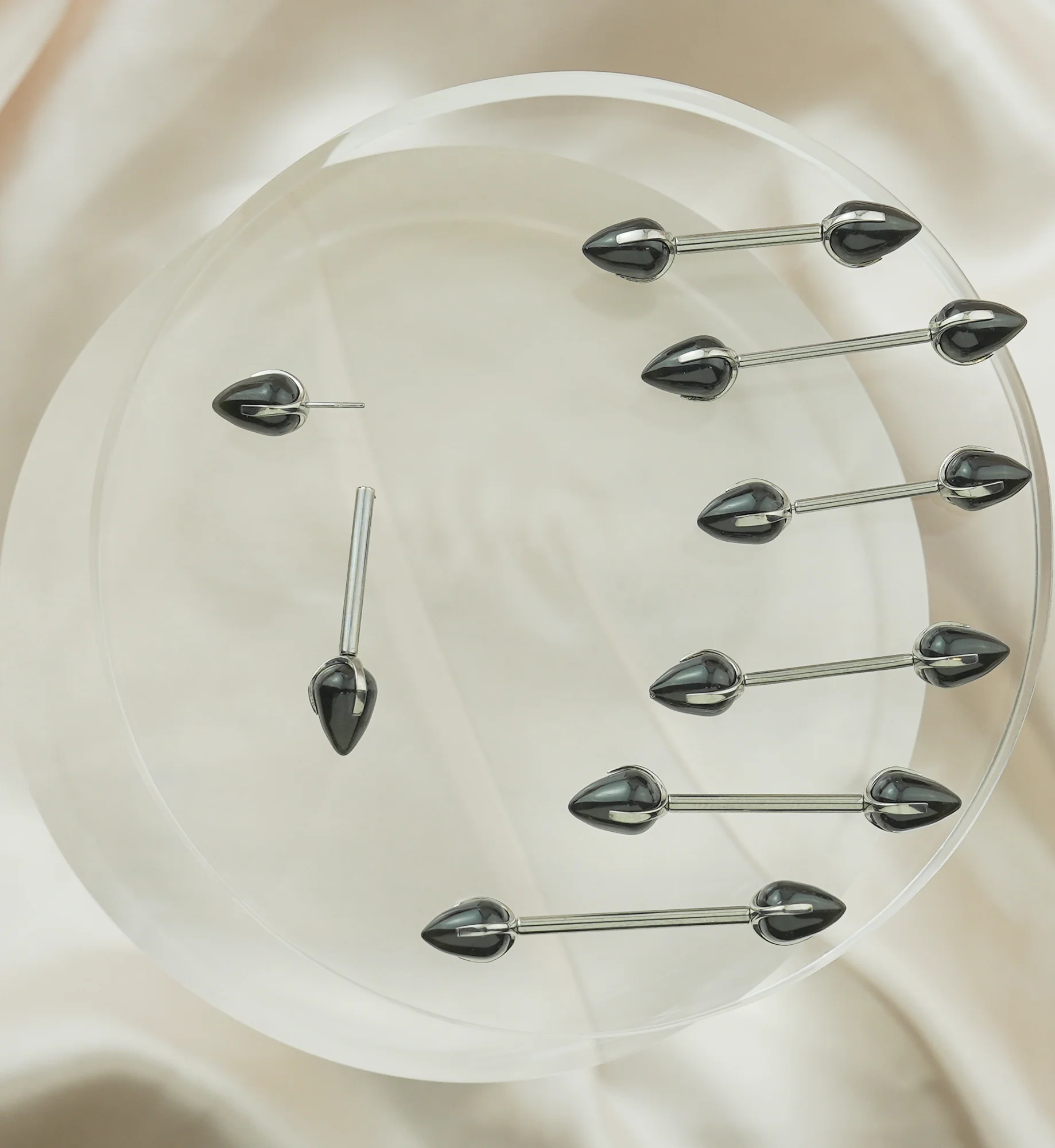 Point Black Obsidian Stone Threadless Titanium Nipple Barbell - Image 3