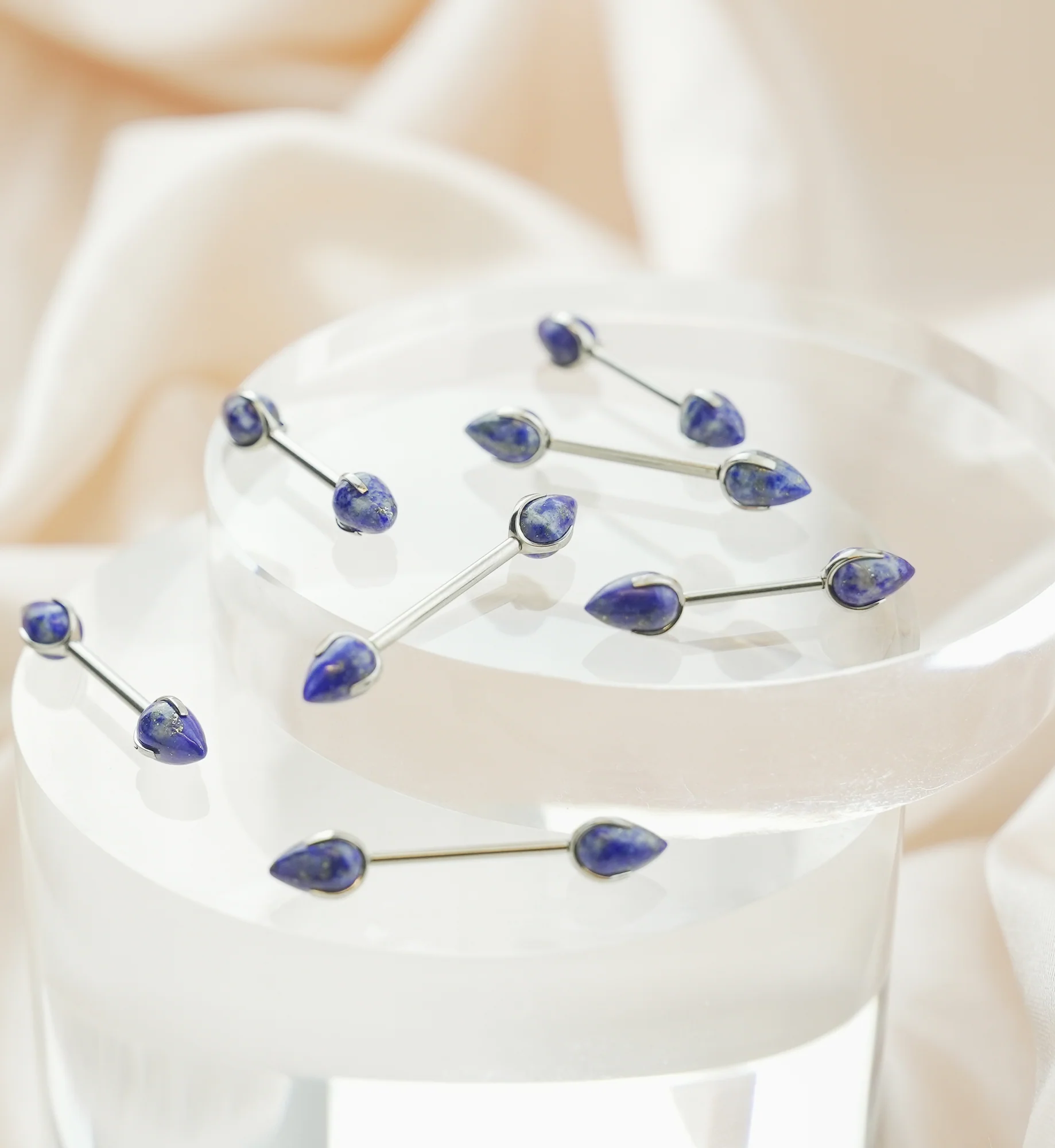 Point Lapis Lazuli Stone Threadless Titanium Nipple Barbell - Image 3