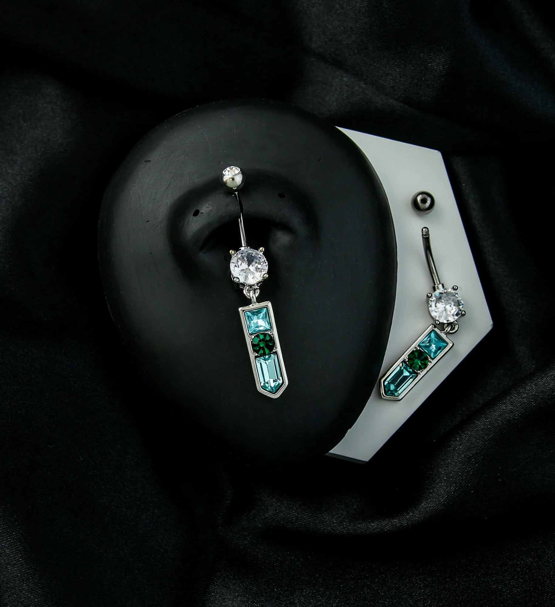 Pointed Baguette Multi CZ Dangle Stainless Steel Belly Button Ring - Image 2