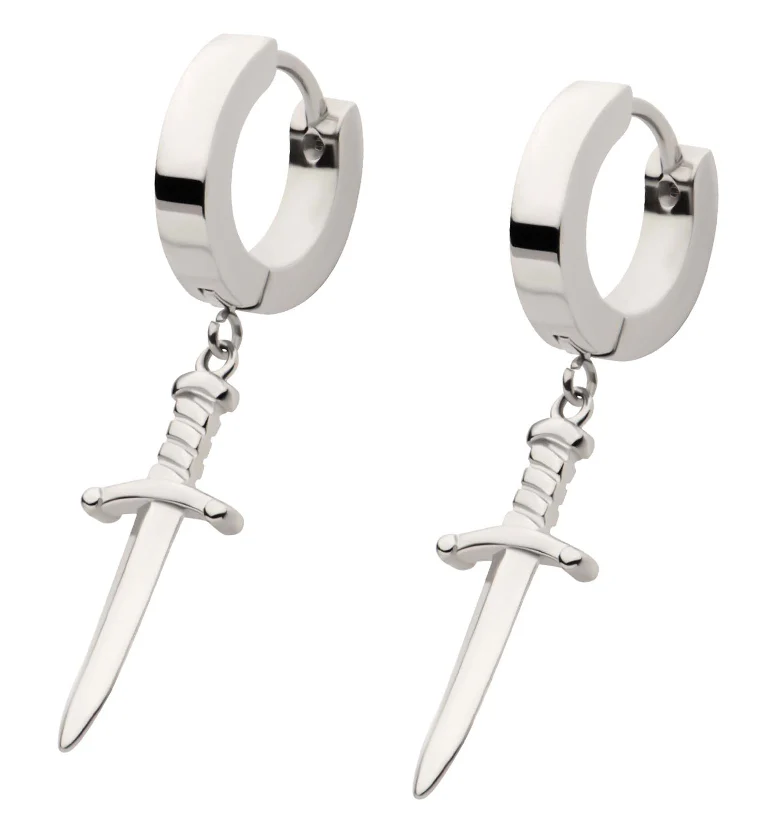 Dagger Stainless Steel Hoop Huggie Earrings
