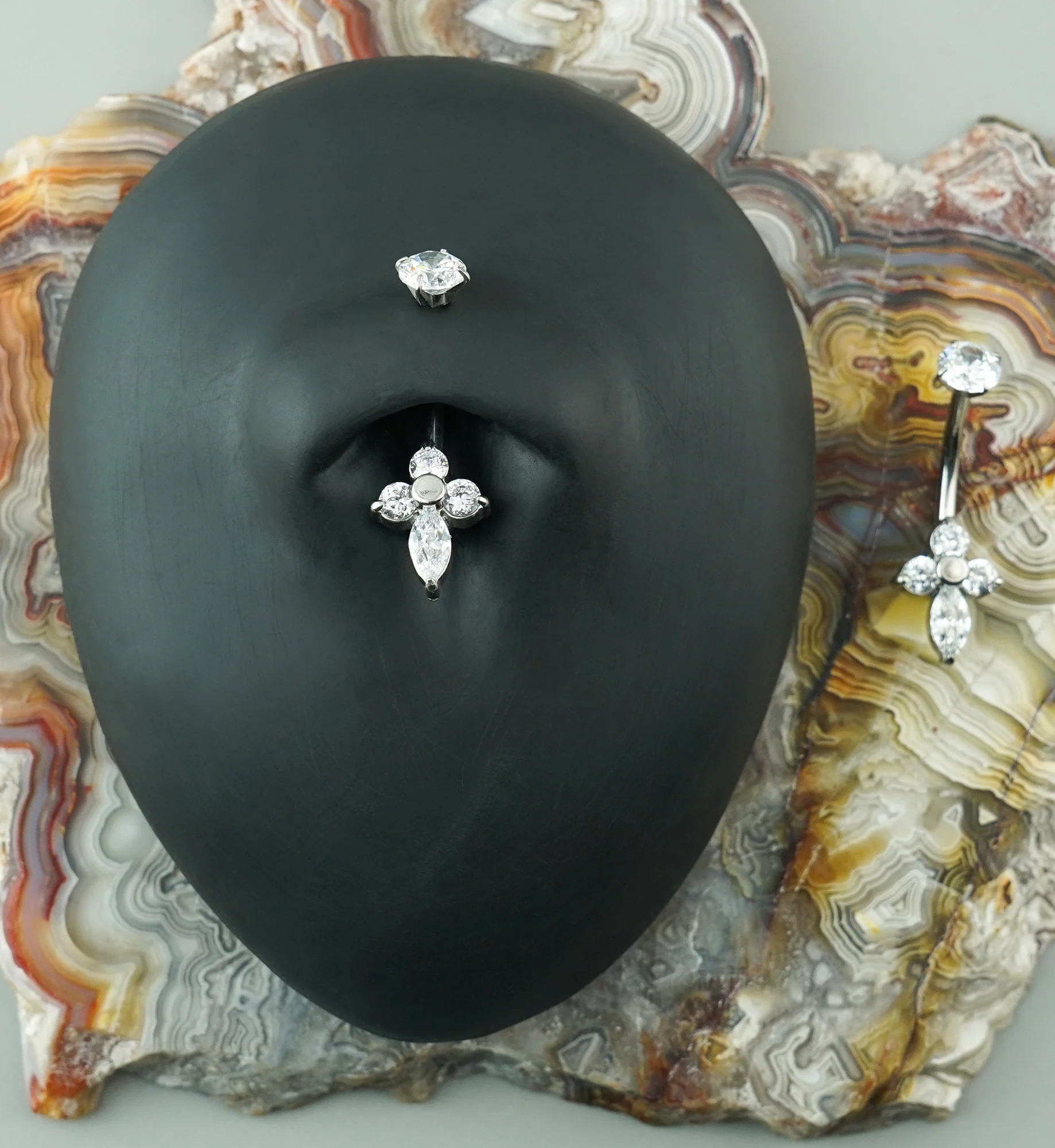 Prism Crux CZ Stainless Steel Internally Threaded Belly Button Ring - Image 2