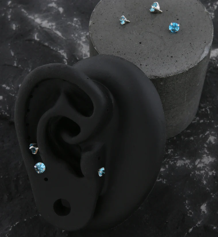 Prong Aqua CZ Stainless Steel Internally Threaded Top - Image 2