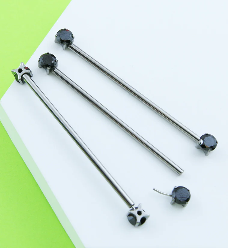 Prong Black CZ Threadless Titanium Industrial Barbell - Image 2
