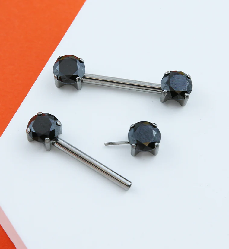 Prong Black CZ Threadless Titanium Nipple Barbells - Image 2