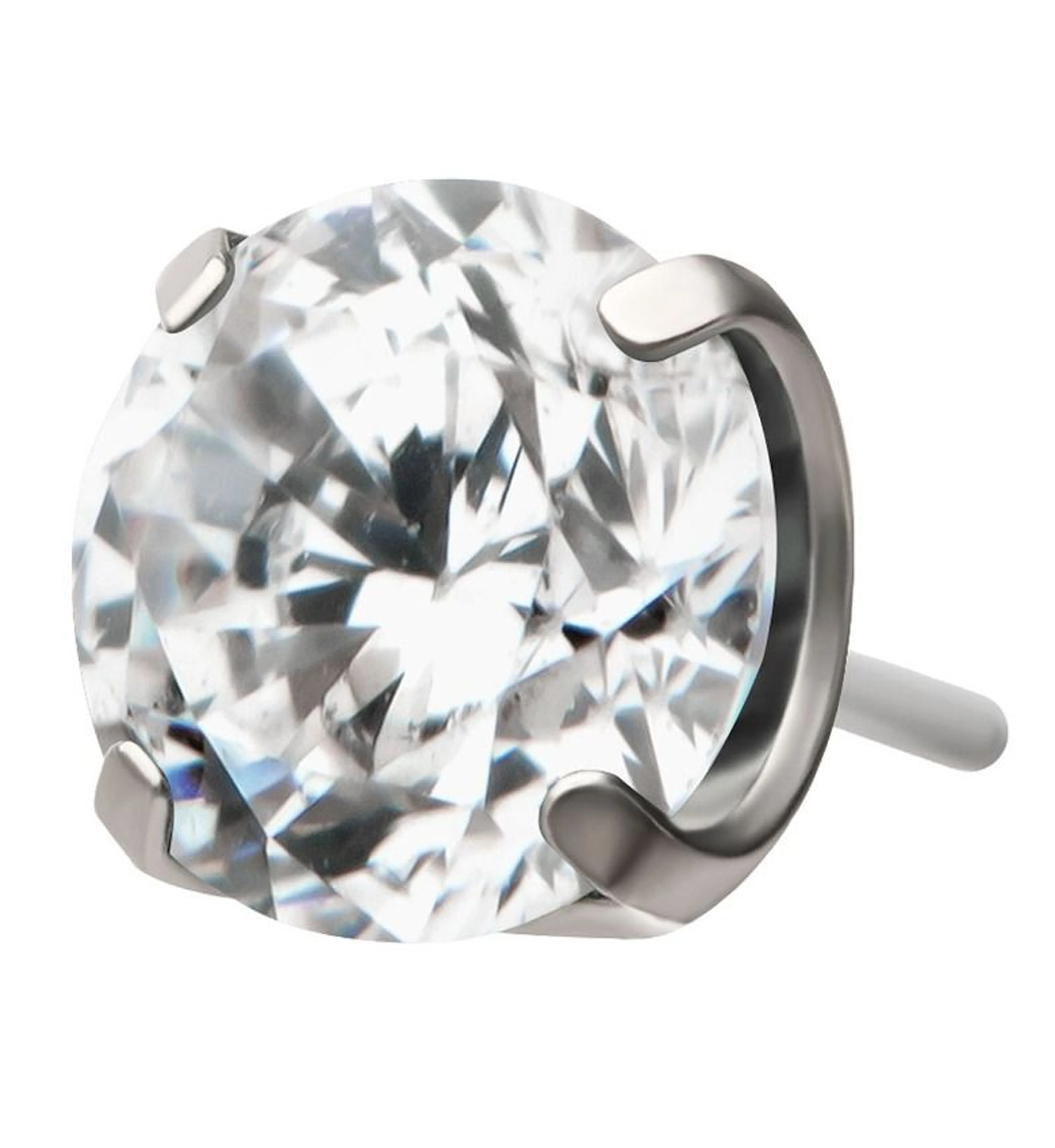 Prong Clear CZ Flat Base Threadless Titanium Top
