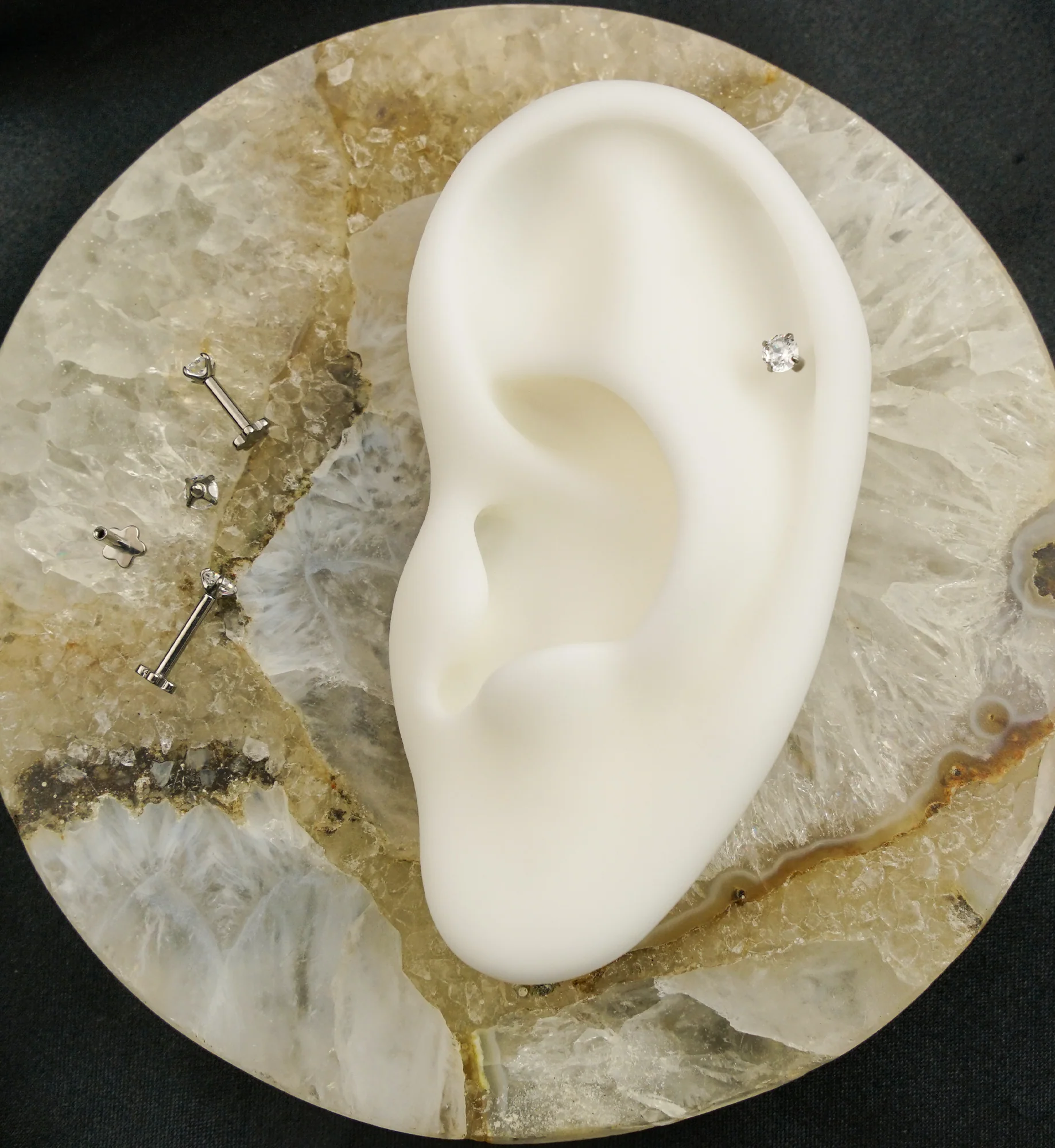 Prong Clear CZ Internally Threaded Titanium Flower Back Labret - Image 2