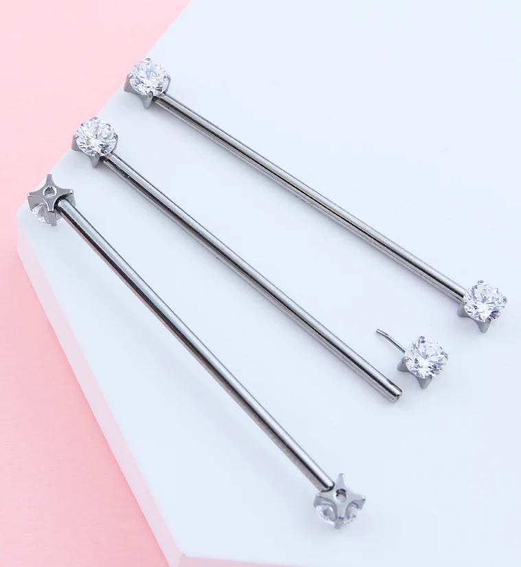 Prong Clear CZ Threadless Titanium Industrial Barbell - Image 2