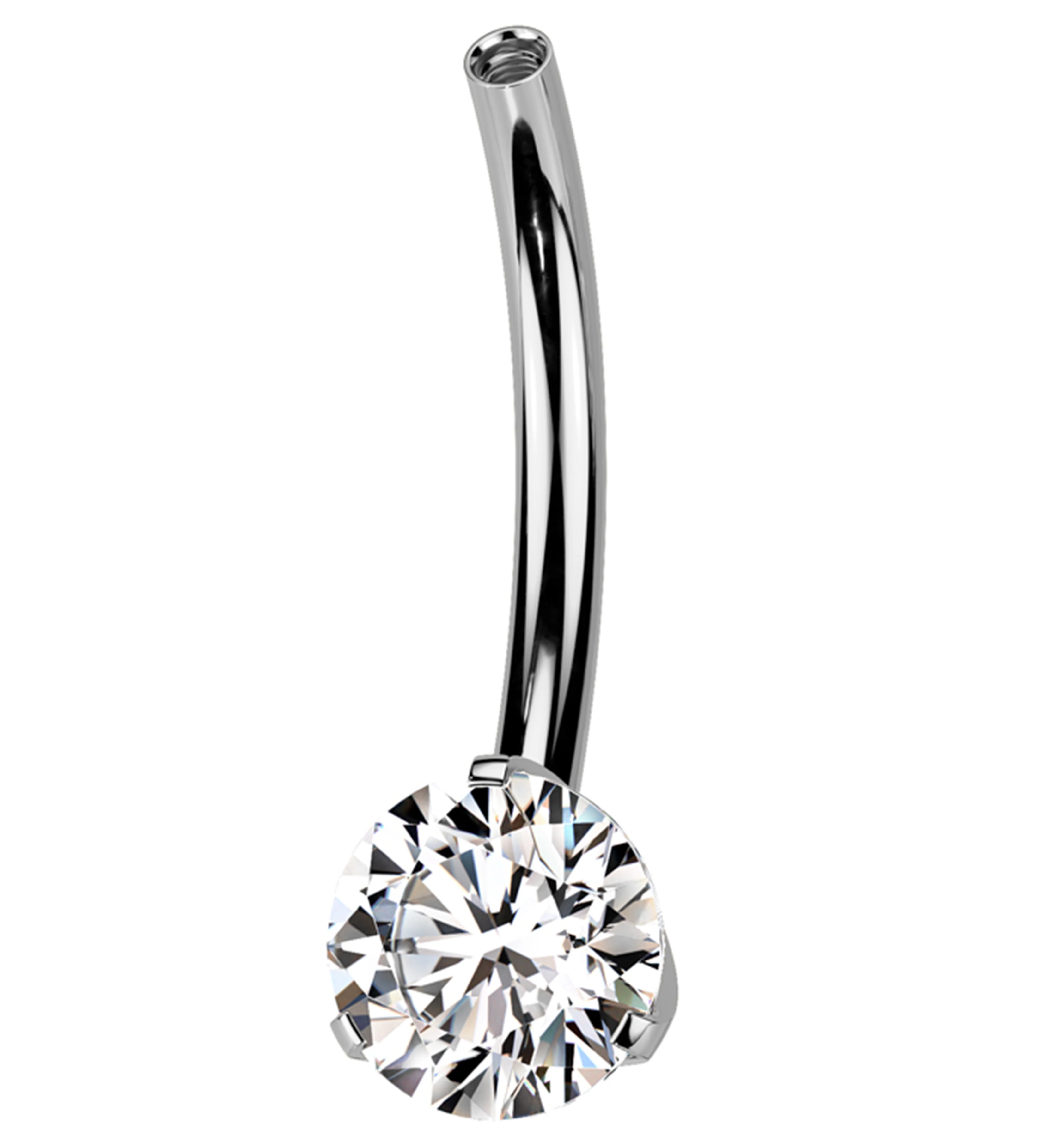 Prong Clear CZ Titanium Belly Button Ring (No Top)