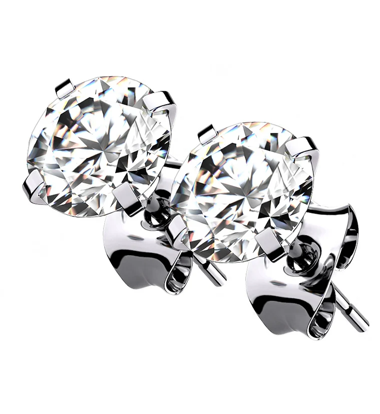 Prong Clear CZ Titanium Earrings