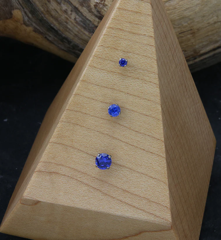 Prong Dark Blue CZ Threadless Titanium Top - Image 2