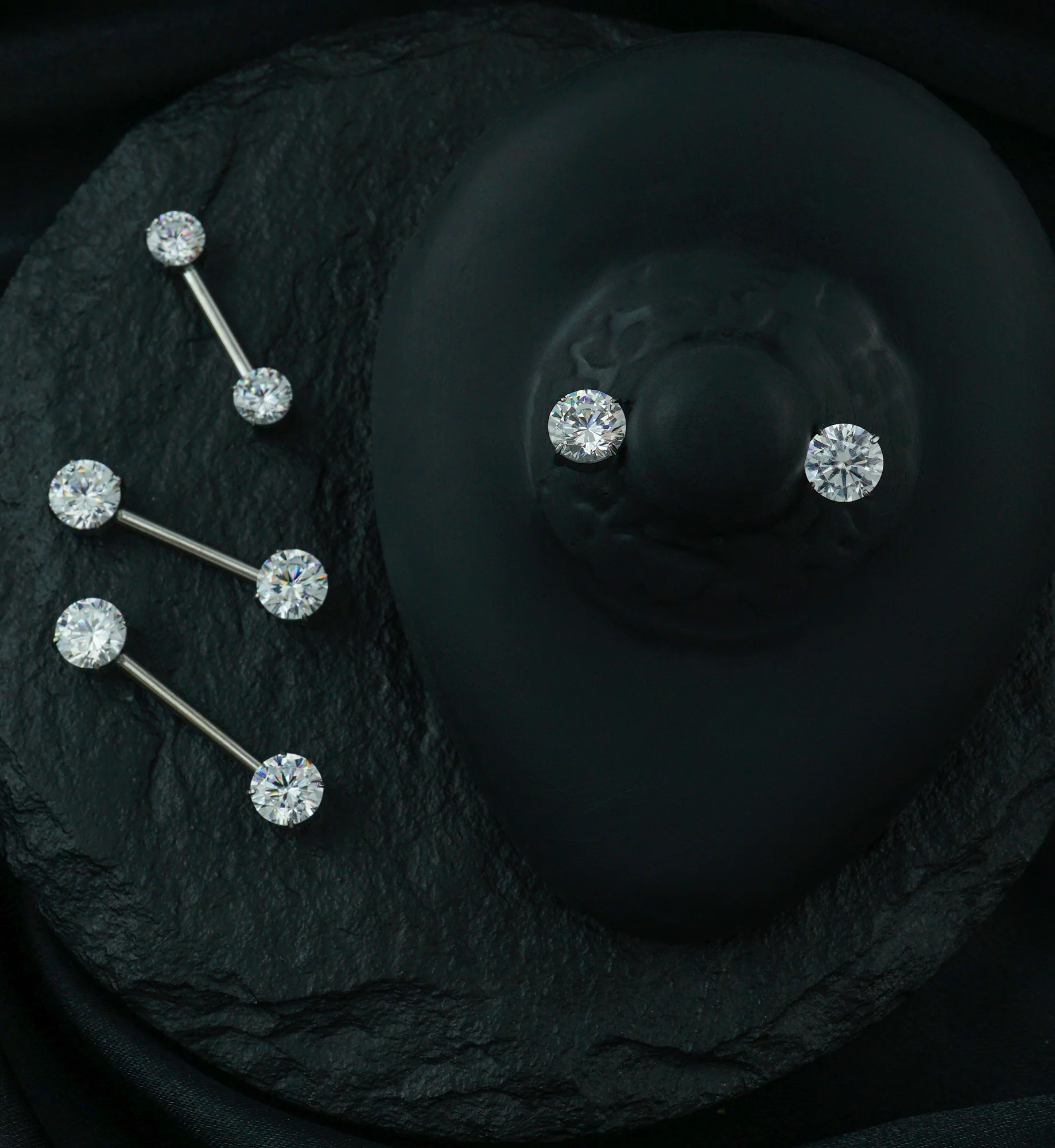 Prong Double Clear CZ Internally Threaded Titanium Nipple Barbell - Image 2