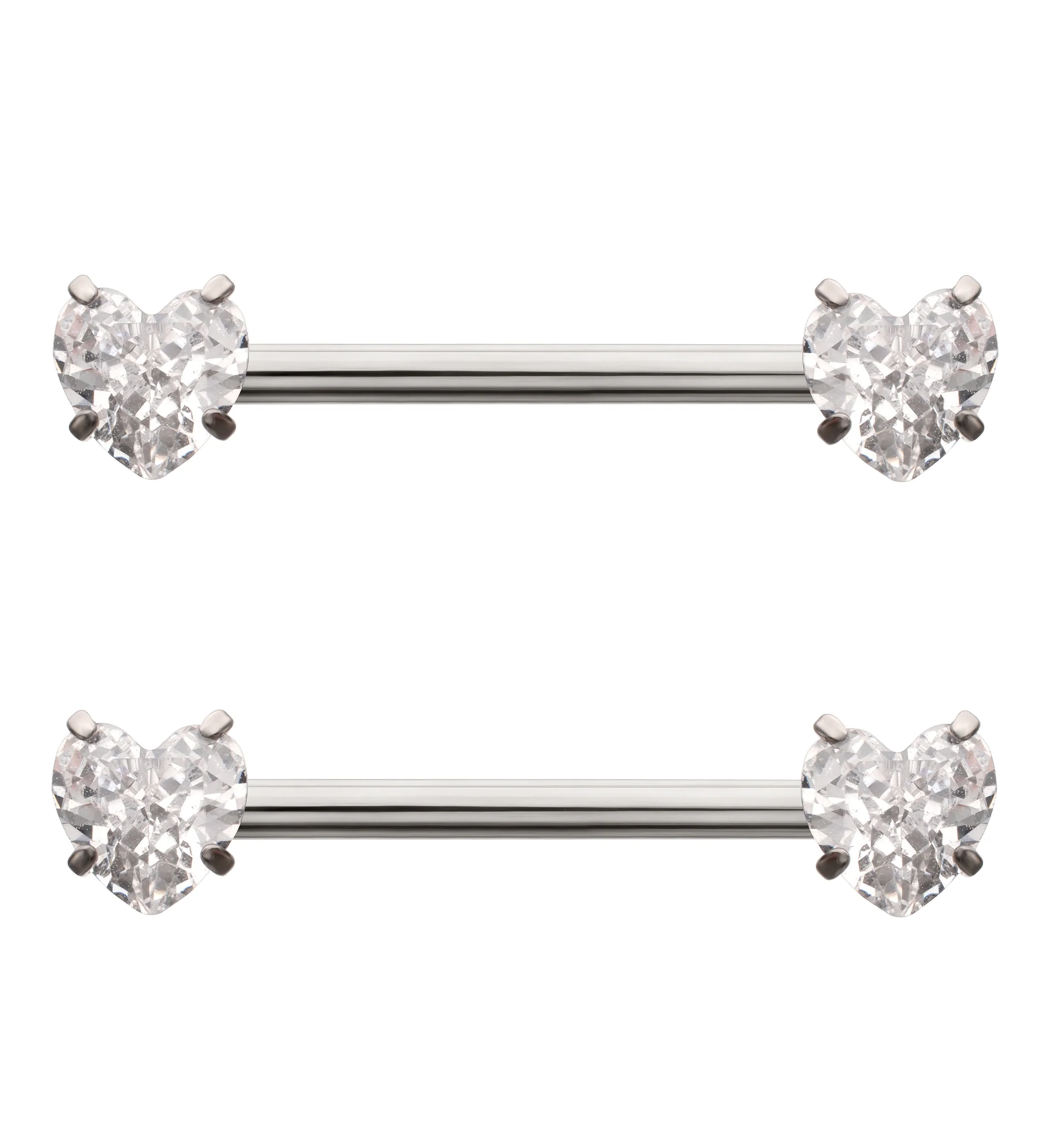 Prong Heart Clear CZ Internally Threaded Titanium Nipple Barbell