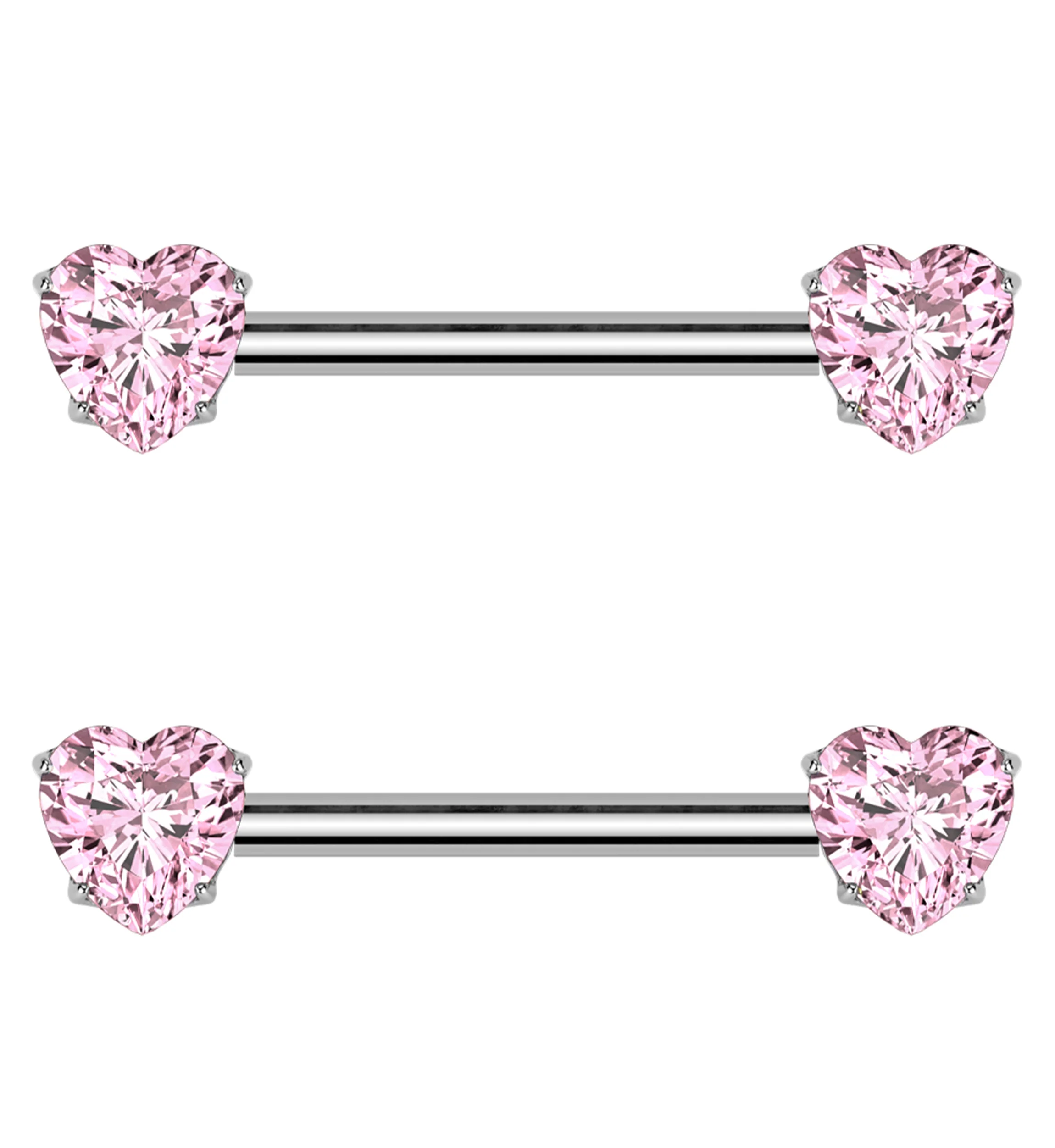 Prong Heart Pink CZ Threadless Titanium Nipple Barbell