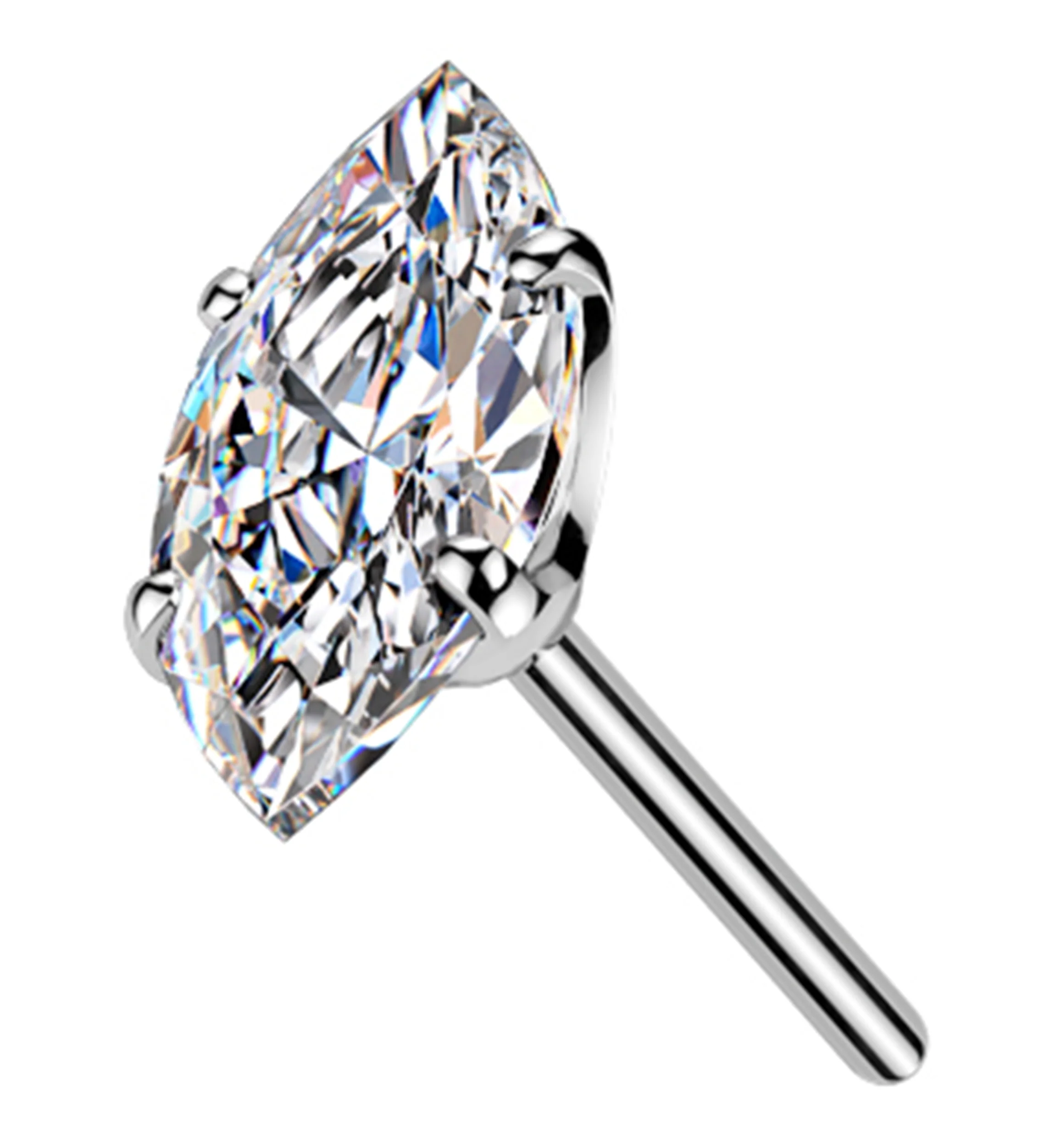 Prong Marquise Moissanite Gem Titanium Threadless Top
