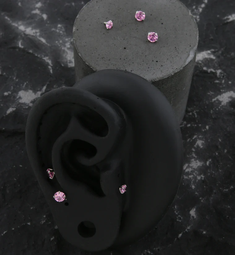Prong Pink CZ Stainless Steel Internally Threaded Top - Image 2