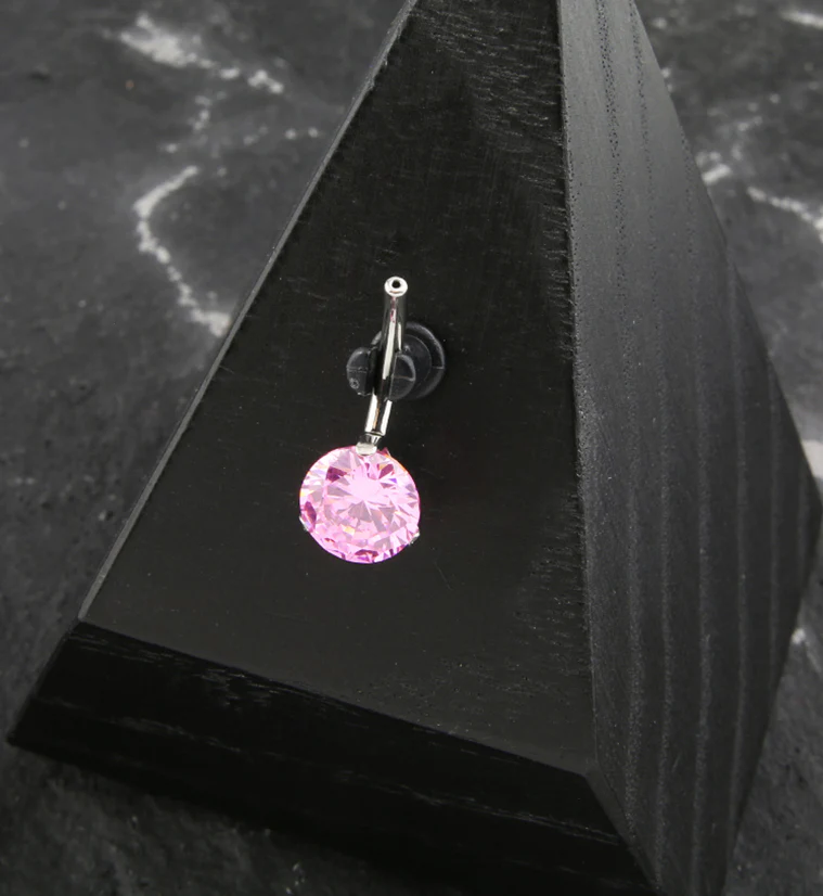 Prong Pink CZ Titanium Threadless Belly Button Ring Base - Image 2