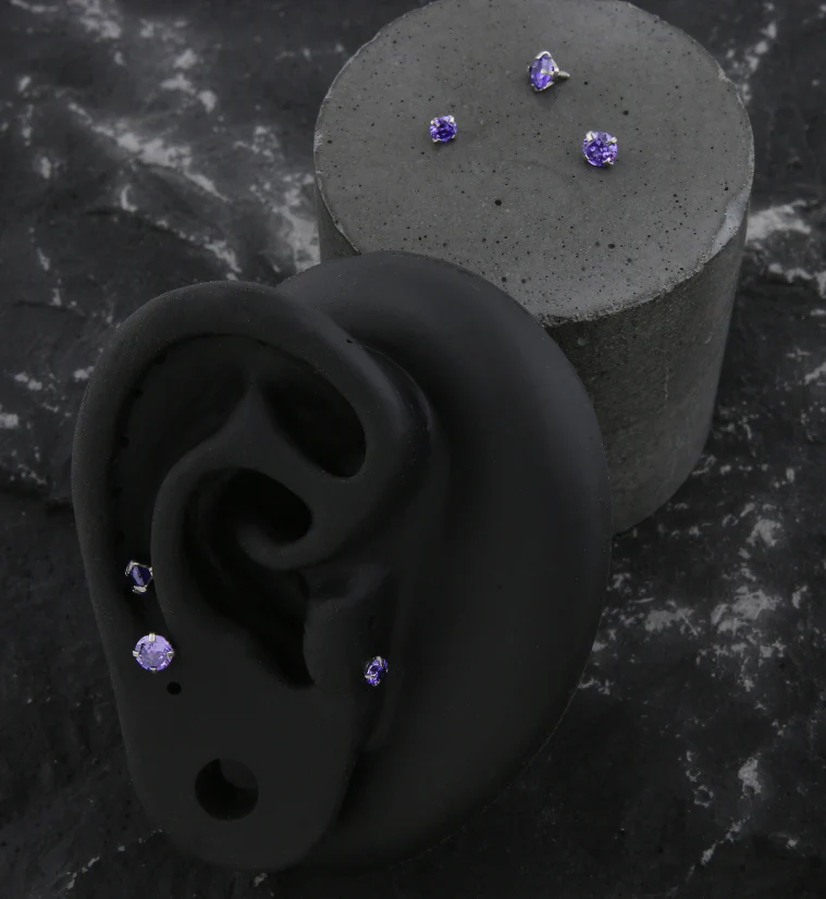 Prong Purple CZ Stainless Steel Internally Threaded Top - Image 2