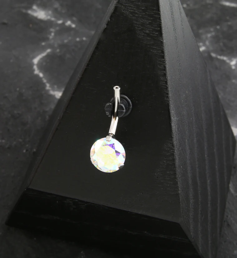 Prong Rainbow Aurora CZ Titanium Threadless Belly Button Ring Base - Image 2