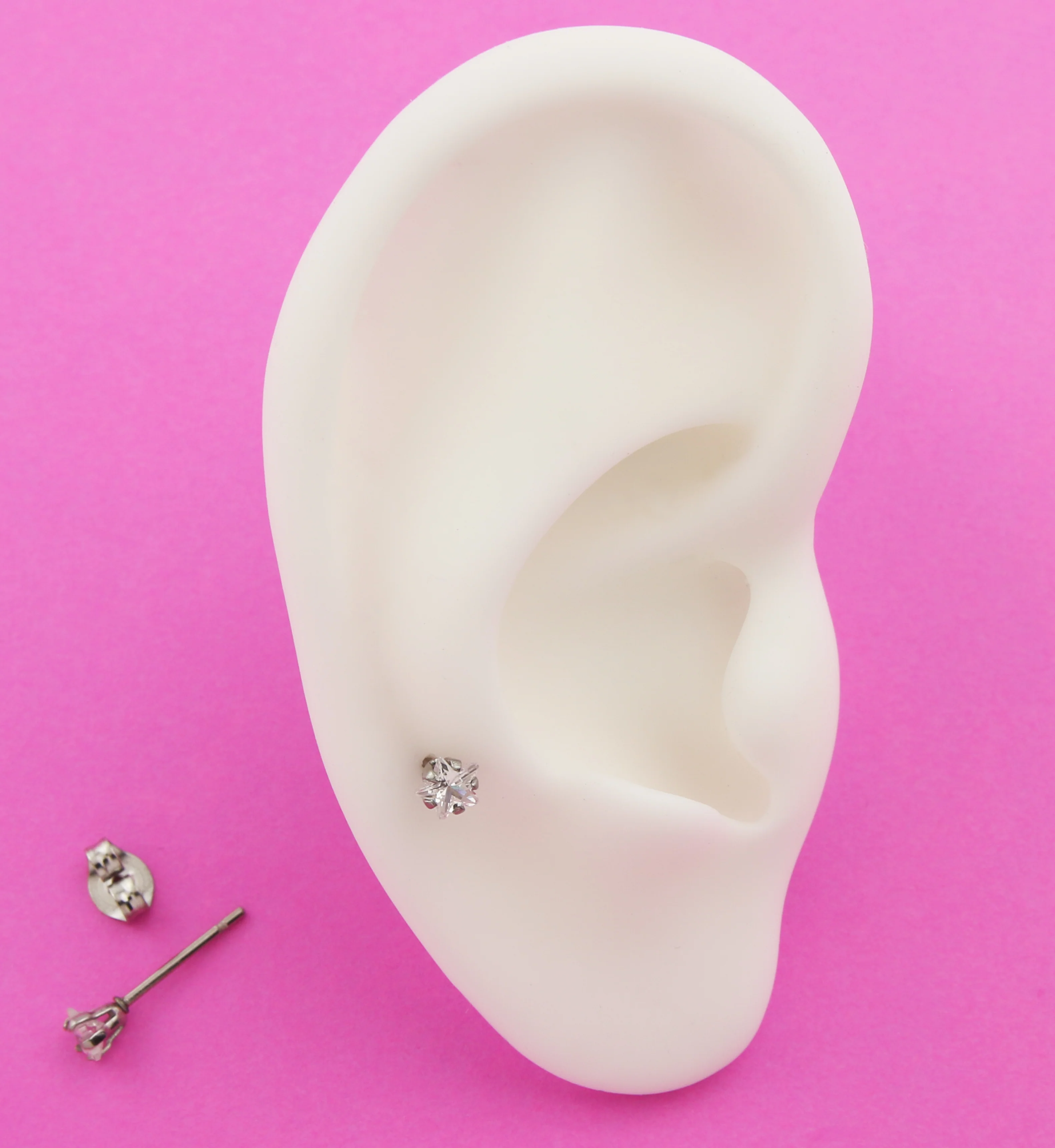 Prong Star Clear CZ Stainless Steel Stud Earrings - Image 2