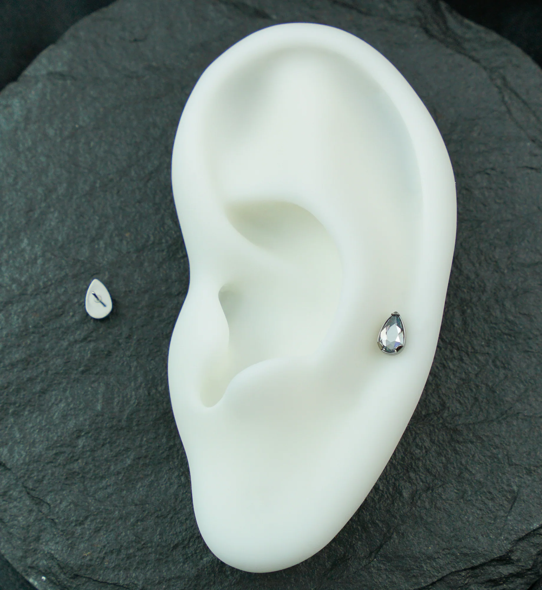 Prong Set Clear Teardrop CZ Titanium Threadless Top - Image 2