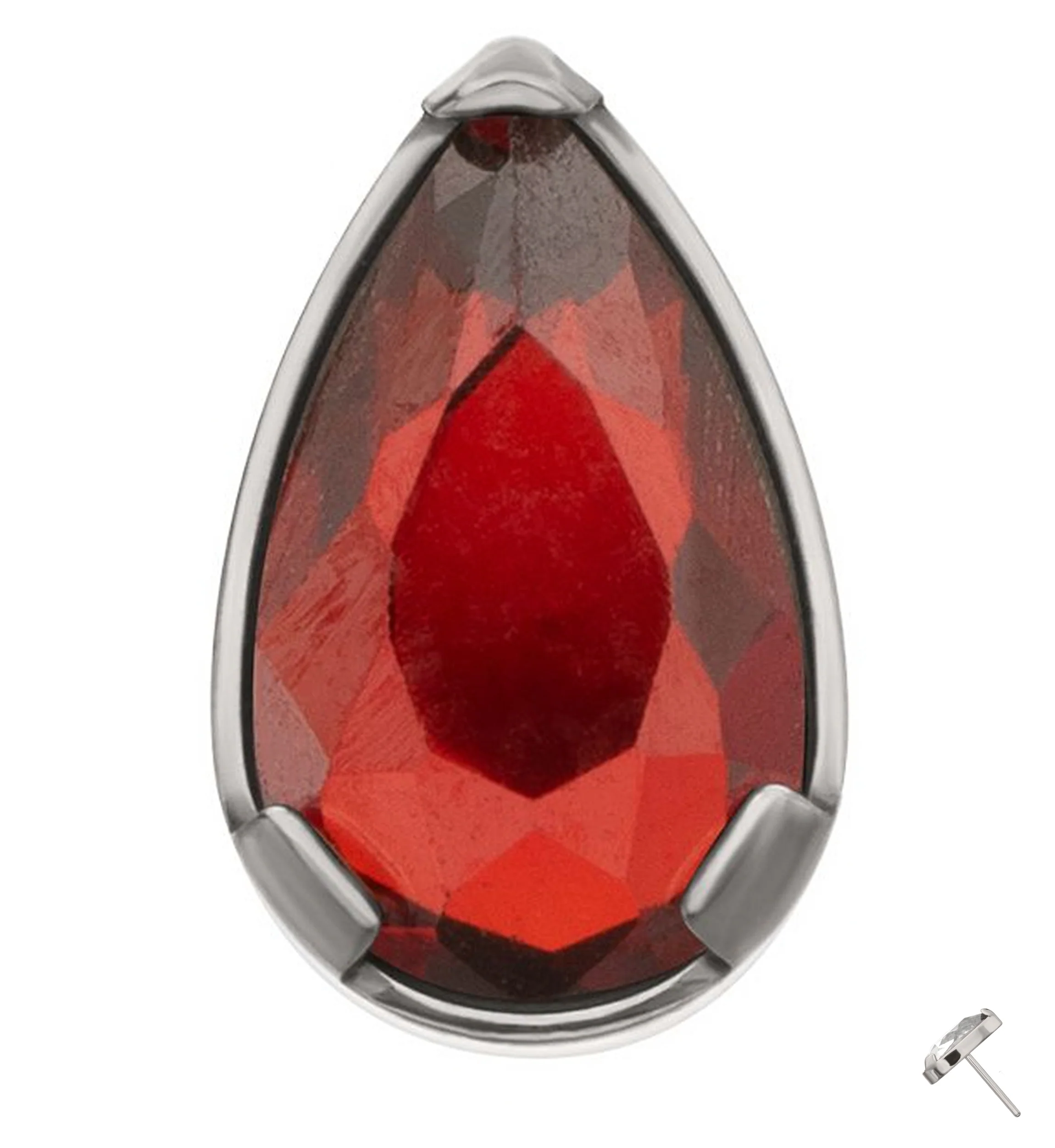 Prong Set Red Garnet Teardrop CZ Titanium Threadless Top