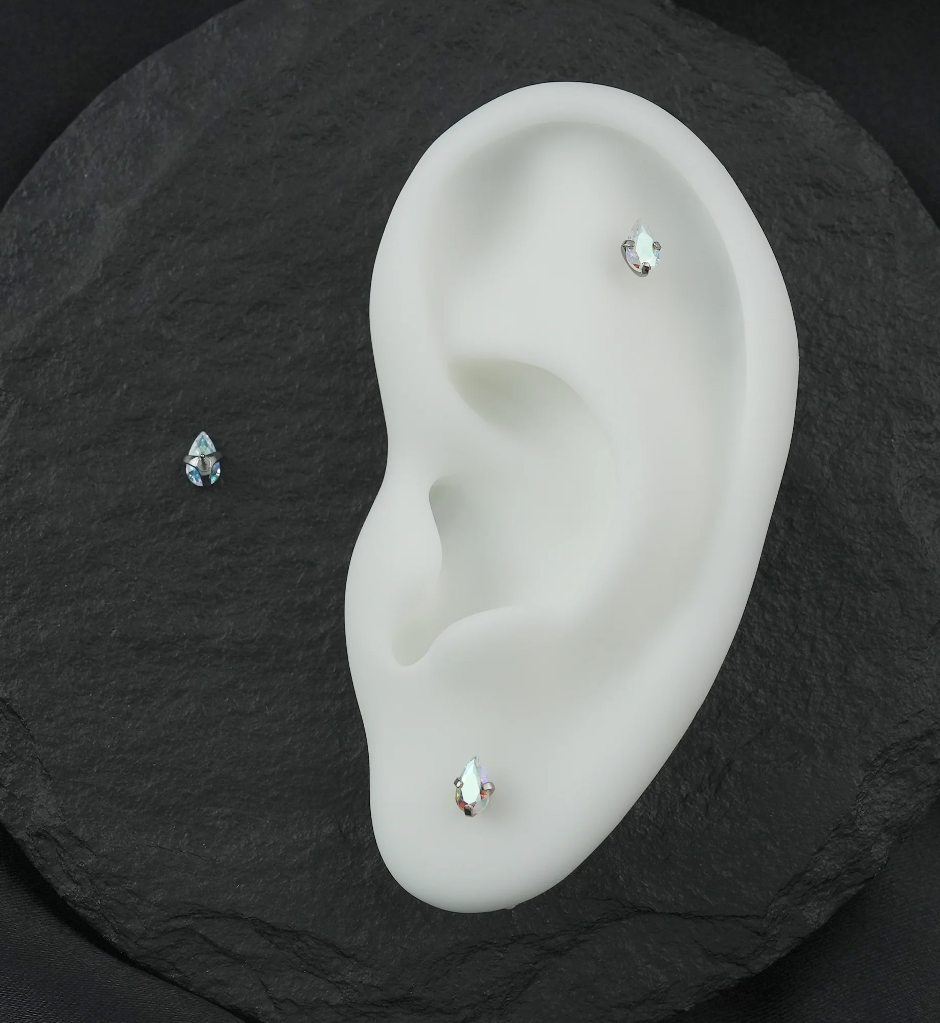 Prong Teardrop Rainbow Aurora CZ Titanium Threadless Top - Image 2