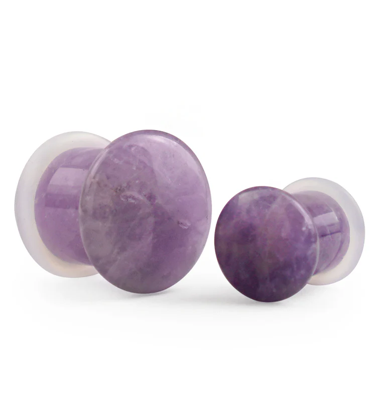 Purple Amethyst Stone Plugs - Single Flare with Grooves - Image 4