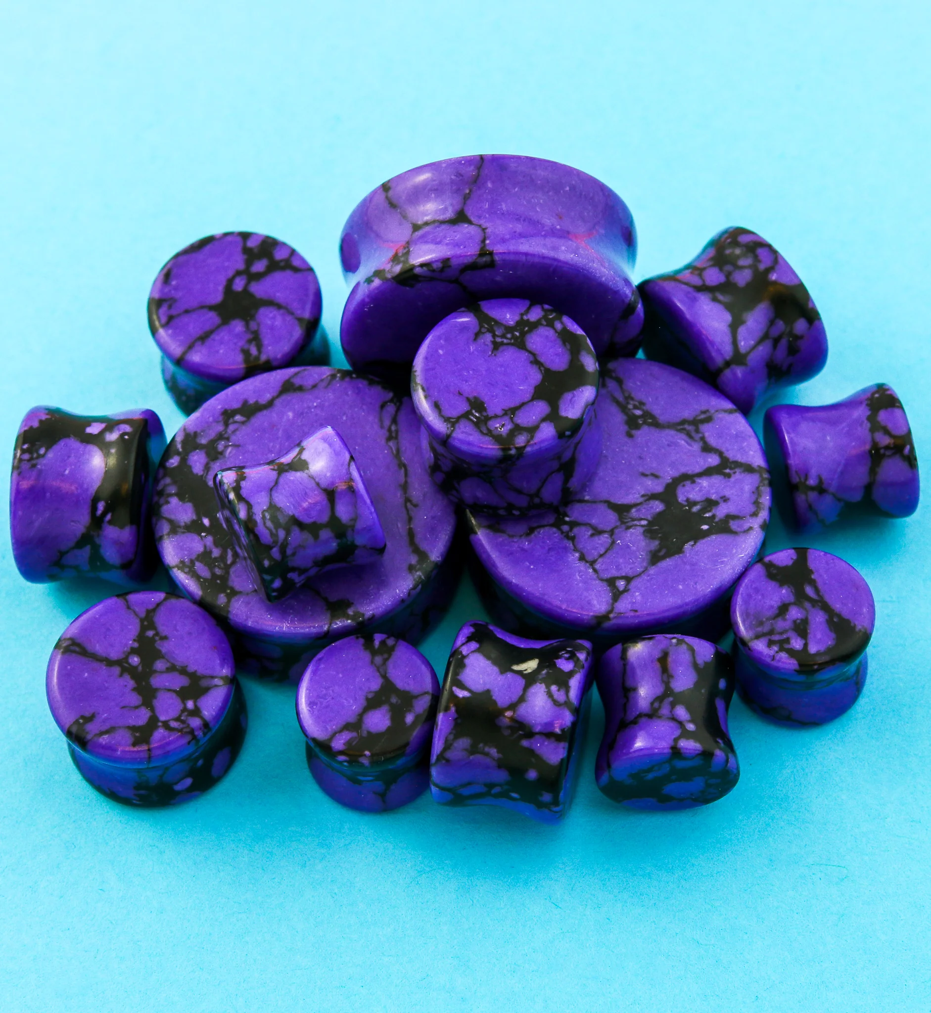 Purple And Black Howlite Stone Plugs - Image 2