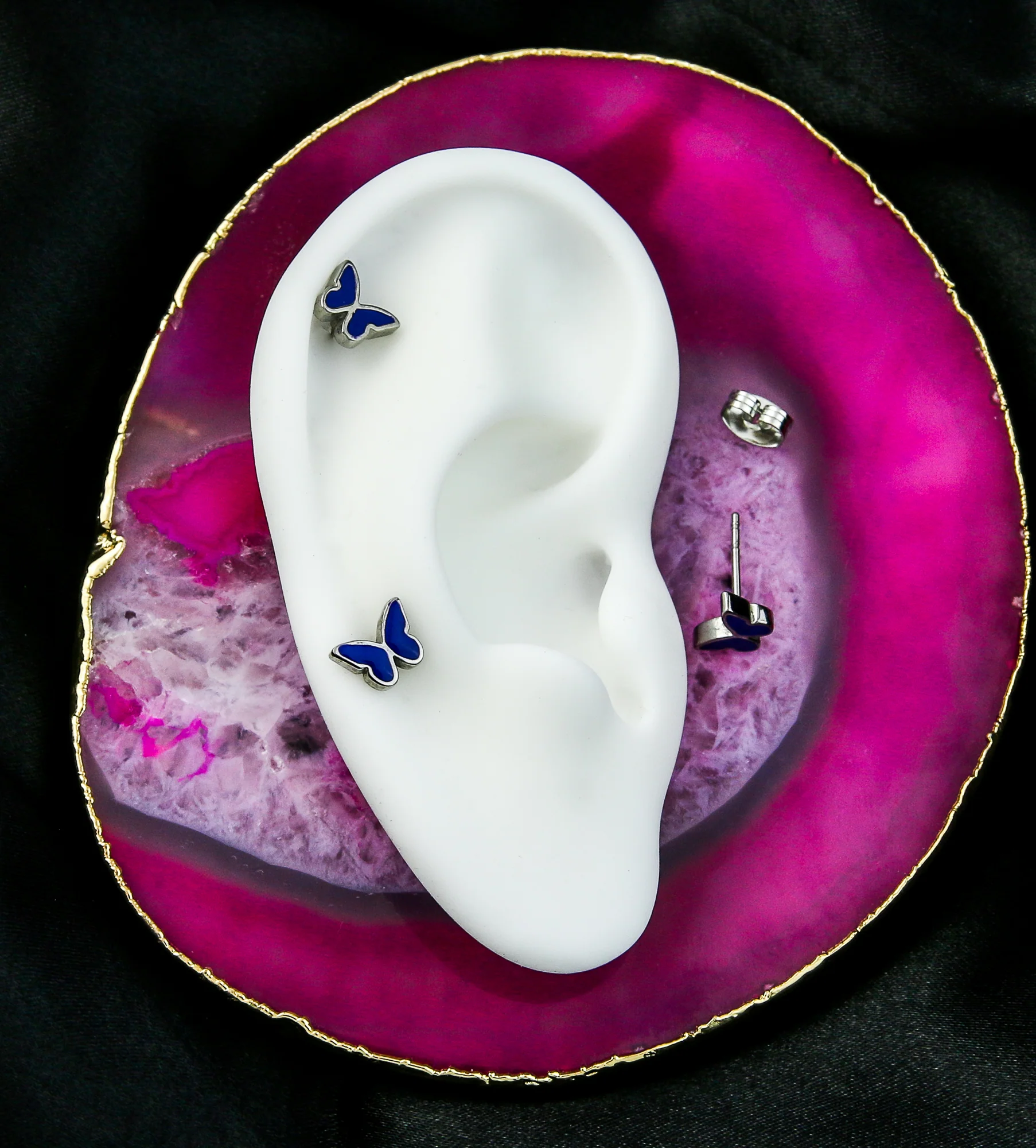 Purple Butterfly Stainless Steel Stud Earrings - Image 2