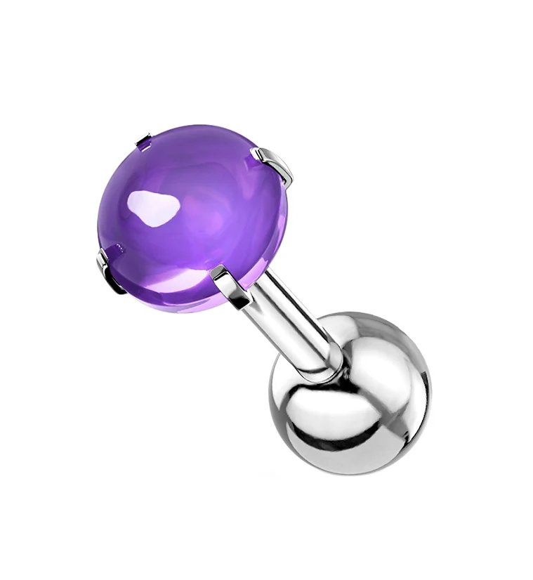 Purple Cabochon Prong Set Cartilage Barbell
