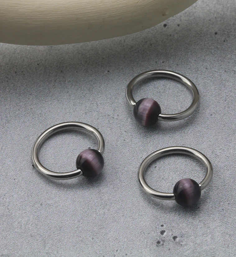 Purple Cat's Eye Captive Bead Ring - Image 2