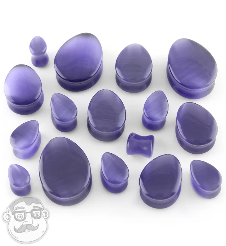 Purple Cat's Eye Glass Teardrop Plugs - Image 2