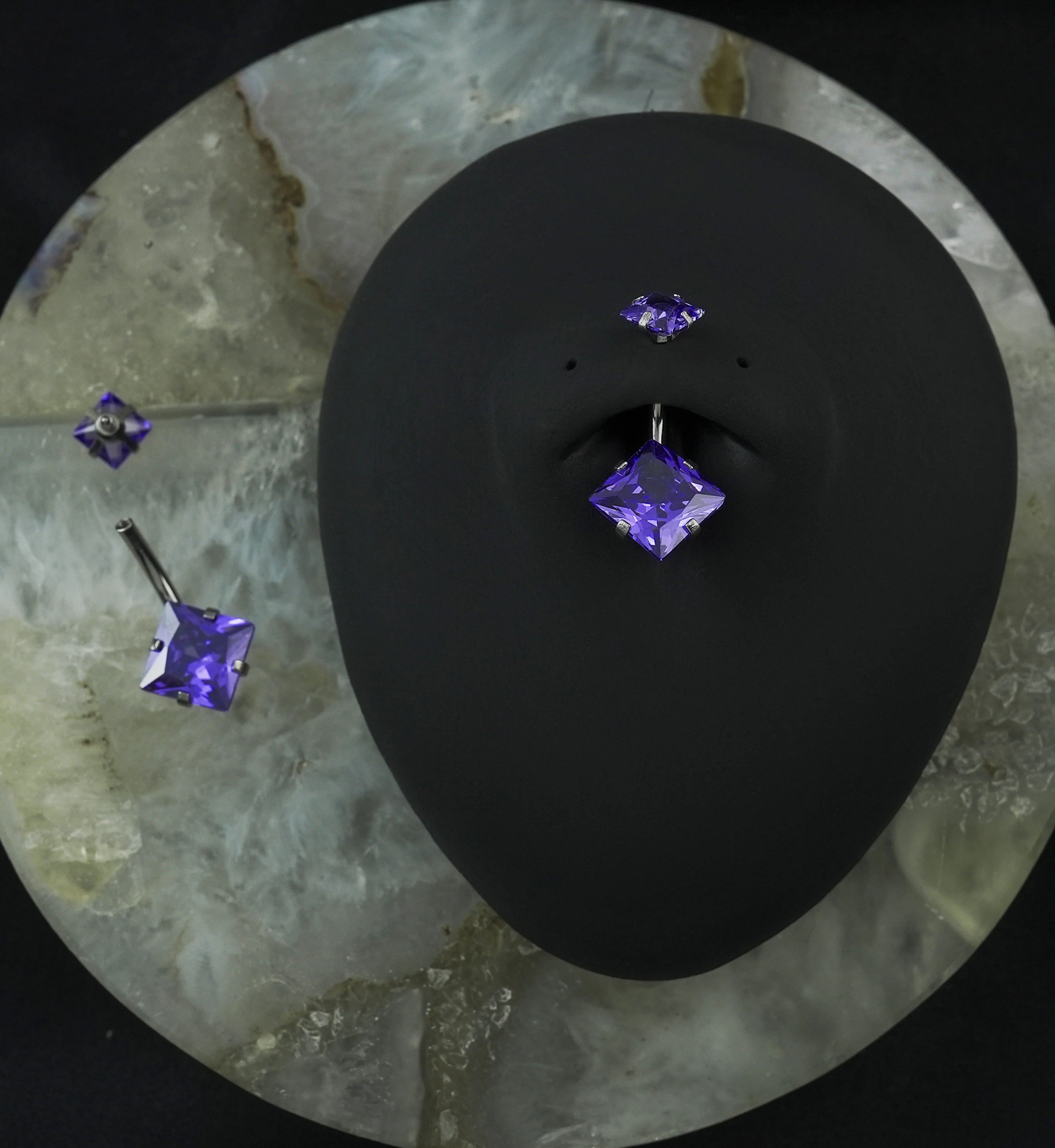 Purple CZ Square Internally Threaded Belly Button Ring - Image 2