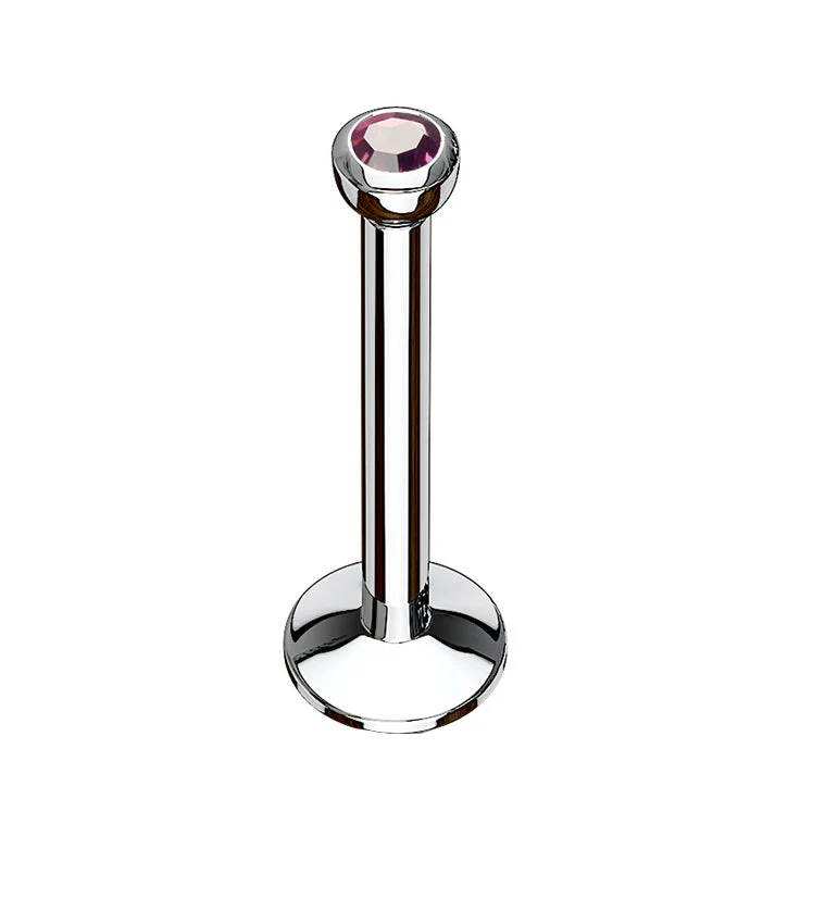 Purple CZ Stainless Steel Internally Threaded Labret